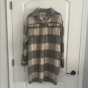 J.O.A. Women's Plaid Utility Jacket in Gray and Brown